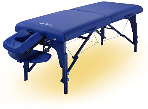 Master Massage 71 cm Montclair 7,6 cm Luxus Schaumsystem Reiki Panel Holz Tragbare Massageliege Faltbare Massageliege Spa Beauty Couch Physiotherapie Bett W/Umgebungslicht System, Imperial Blue