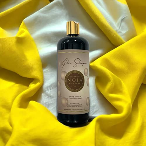 NOÏA HAIR – Shampoing Professionnel Sans Sulfates 1000ml + Brosse Brushing Offerte – GLOW Protéine de Soie, Acide Hyaluronique & Miel – Hydratation, Douceur & Brillance – Soin Cheveux Secs
