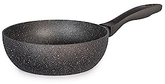 H&H Stone Grey Wok in Alluminio con Rivestimento Antiaderente Stone, 20cm, Induzione