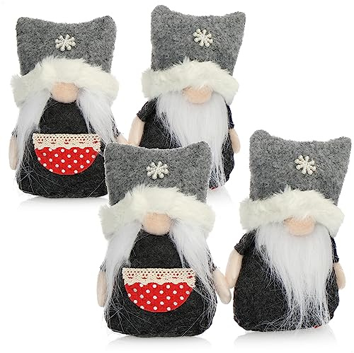 com-four® 4x coppia premium di elfi di Natale taglia S per la decorazione natalizia - Figure del Polo Nord come decorazione invernale - sgabello con bordo come decorazione della stanza (grigio 13 cm)
