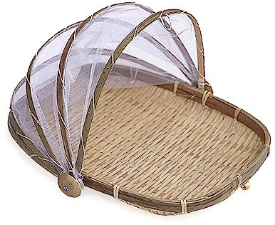 Katutude Bambus Zeltkorb Korb mit Fliegenschutz, Rattan Korb Basket für Home Outdoor Picknick