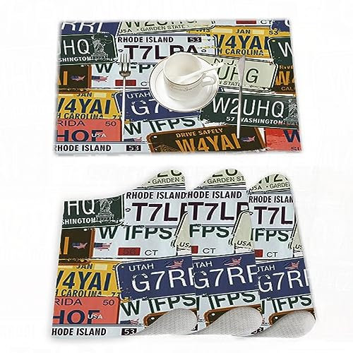 Juego de 4 Manteles Individuales, PVC Resistentes al Calor,Placas de Licencia de Estilo Retro Originales Vintage Vacaciones de Viaje Creativas PE,Ideales para la Mesa del Comedor y la Cocina 30x45 cm