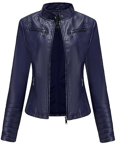 Chaqueta para mujer, chaqueta de cuero para mujer, chaqueta de poliuretano delgada, cuello alto, chaqueta ligera de transición con cremallera, moda para mujer, ciclista, chaqueta corta y ajustada