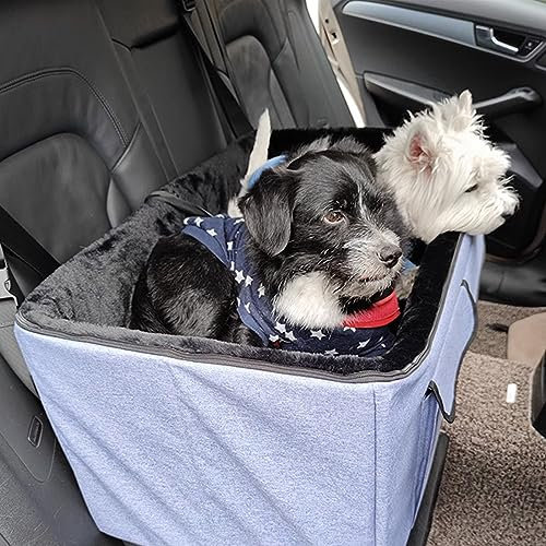 PJDDP Hunde-Autositz für mittelgroße Hunde oder 2 kleine Hunde, Faltbarer Hunde-Sitzerhöhung für Vorder- und Rücksitze mit 2 Sicherheitsleinen, tragbares Auto-Reisebett für Hunde
