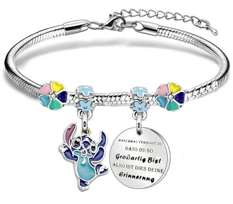 Ubephant Stitch Armband, Stich Bettelarmband, Stitch Glitzerndes Bettelarmband, Stitch Verstellbares Bettelarmband 18cm Stitch Personalisierte Armbänder Geburtstagsgeschenke Geschenk für Mädchen