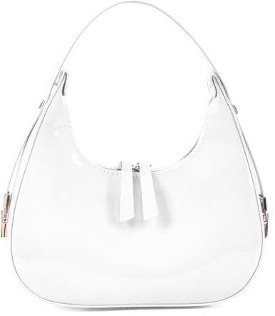 Didida Y2K Moon Bag Borsa a spalla da donna a mezzaluna retrò con manico superiore in pelle brevettata carina piccola borsa sotto braccio, bianco, Small