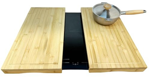 Cubre Vitrocerámica E induccion, Juego de 2 Tablas de Cortar de Madera Bambú Natural nórdica de 56x55x4,5 cm, Protector Encimera Universal 100% Compatible