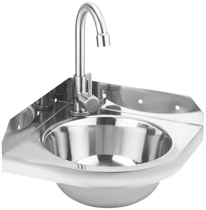 Edelstahl Eckwaschbecken Wandmontiertes Einzelbecken Küchenspüle Eckspüle Mit Wasserhahn Abflussrohr Waschbecken Ideal Für Wohnmobil Boot Badezimmer Küche Toilette (Edelstahl 304)