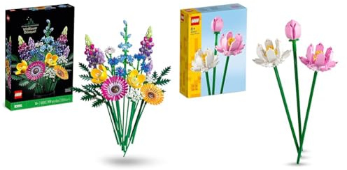 LEGO 10313 Icons Bouquet de Fleurs Sauvages, Plantes Artificielles avec Coquelicots et Lavande & Creator Les Fleurs de Lotus, Kit de Construction pour Filles et Garçons Dès 8 Ans