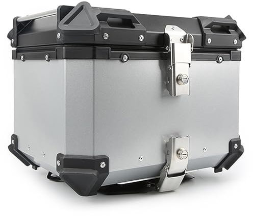 28L-100L Motorradkoffer Aluminium Topcase Gepäck,Roller Koffer Mit Press-Lock-Schließsystem, Motorrad Heckkoffer Helmkoffer Aufbewahrungskoffer (Color : Silver, Size : 55L)
