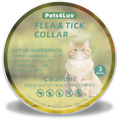 PetsxJoy Collari insettifughi per gatti respingono efficacemente pulci, zecche, acari, zanzare e altro ancora, design leggero e impermeabile, protezione fino a 24 mesi, confezione da 3 pz.