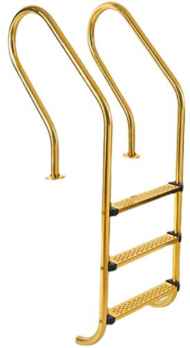 Bubinblau Stainless Steel In-Ground Pools Ladder, Gold Swimming Hand Rail with Non-Slip Steps, Swimming pool Ladder Steps, for In-Ground Spa Pool Deck spas Install,2 steps