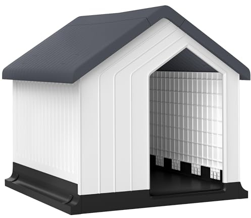 PawHut caseta Exterior para Perros, caseta de plástico para Perros, Refugio Impermeable con Ventana, fácil instalación, Perros pequeños, 62A x 61D x 60Hcm, Gris