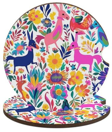 2 posavasos para automóvil, antideslizantes, absorbentes, animales otomíes mexicanos, portavasos universales con base de corcho de 2.6 pulgadas
