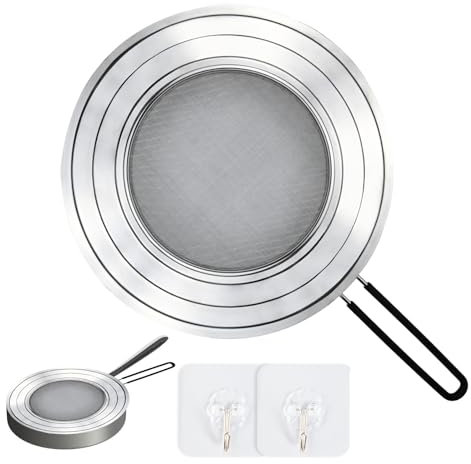 VINEST 30cm Frying Pan Splatter Guard, Stainless Steel Splatter Screen for Frying Pan, Splatter Guard for Frying with Foldable Handle, Splash Guard for Frying Pan Protect The Skin from Burns