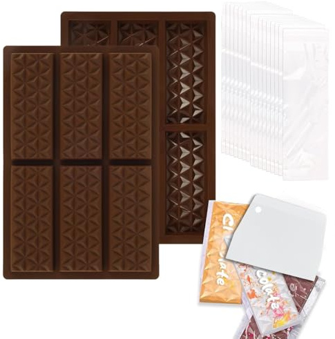 MEISO 2 Stück Silikon Schokoladenform, Silikonformen, Backen Schokoladenform, mit Schaber und Tasche, Non-stick Mini Chocolate Bar Mold für DIY Schokolade, Praline Süßigkeiten (A)