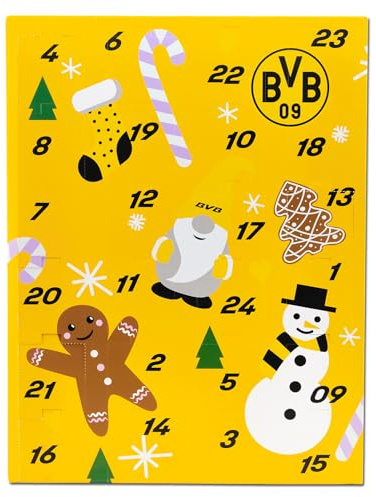 BVB Borussia Dortmund Socken Adventskalender 2024-12 Paar Weihnachtssocken, Gr. 39-44