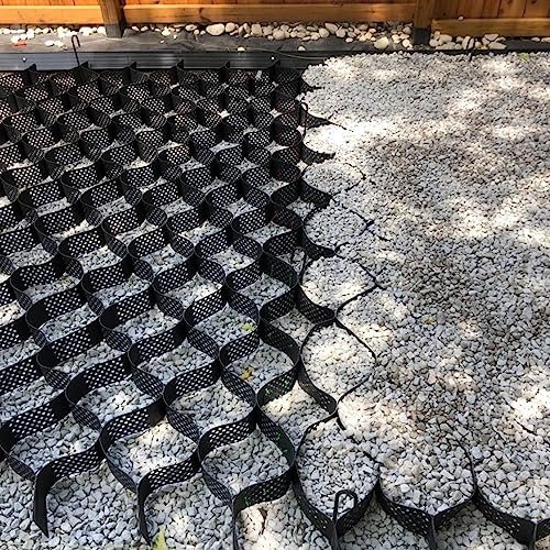 Robustes schwarzes Wabengeogitter aus Kunststoff, 5,1 cm hoch, Kies-Bodengitter für Terrasse, Wege, Gras und Felsen, einfach zu installieren und zu schneiden, Größe: 400 x 700 cm