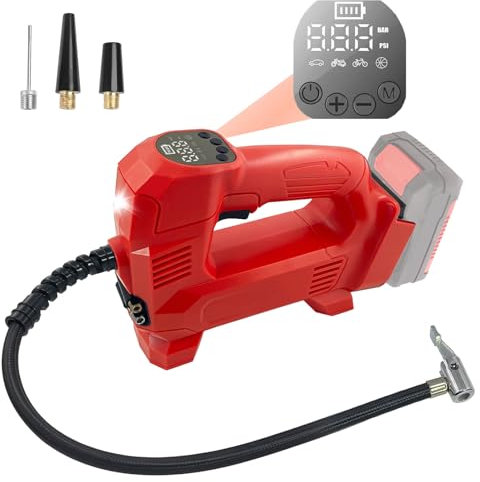 TPDL Akku Autokompressor für Milwaukee M18 18V LED Lampe, kabellos, luftpumpe automatisch stop 150PSI, Reifenfüller, elektrische Universalpumpe für Fahrrad/Auto/Ball