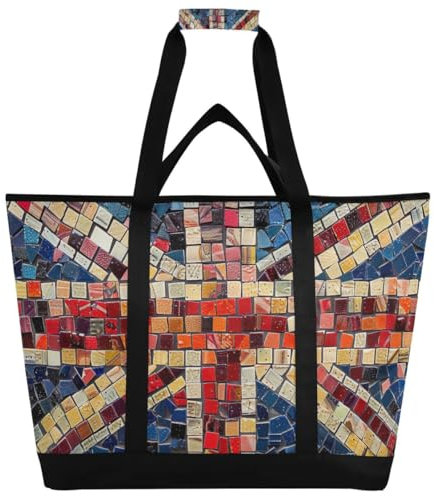 JUMBEAR Große Kühltasche mit Keramikfliesen-Stil, britische Flagge, isolierte Lebensmittel-Liefertasche, faltbare Lunchtasche, auslaufsichere Kühltasche, Tragetasche für Strand, Camping, Picknick,