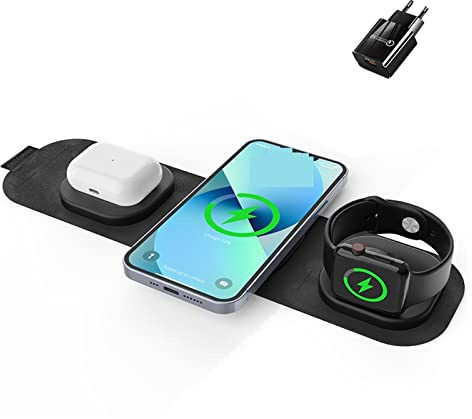 Chargeur Induction, 3 en 1 Support de Chargeur sans Fil 30W Station de Chargement Rapide magnétique for écouteur de Montre de téléphone(with Plug)