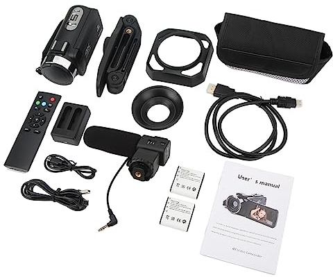 Rankomu 4K HD Digital Video Camera, Wifi Recording Camcorder with Microphone, Lens Hood, Camera Holder, Handheld DV for Video Recording, High-Definition, Compact