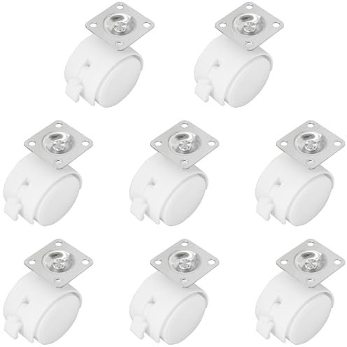 8 PCS Universal Swivel Casters with Brakes – 360° Rotating Castor Wheels for Carts, Shelves, and More (White, 1.5 inch)