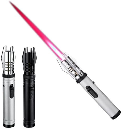 Briquet torche, coupe-vent, flamme jet, avec verrouillage de sécurité, décapsuleur intégré, rechargeable au gaz butane, flamme réglable, convient aux bougies, barbecue, camping, cadeau(Silver)