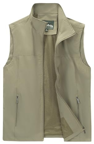 LBL Men’s Fishing Vest Outdoor Safari Utility Vest Casual Quick Dry Gilets Summer Lightweight Sleeveless Jacket Photography Travel Waistcoat Tops with Multi Pockets APH097 Khaki L