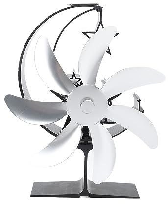 Heat Powered Stove Fan 7 Blade Moon Model Silent Operation Efficient Heating Wood Stove Accessories for Outdoor Ice Fishing and Camping Aluminum Alloy Lightweight 787g (Silver)