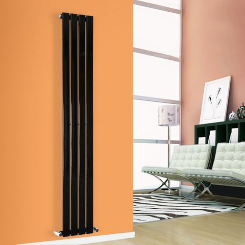 Designer Flat Panel Radiator Horizontal Vertical Modern Central Heating Rads (Single - 1800 x 300mm, Black)