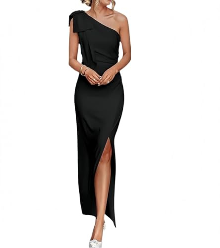 AOWVUTS Abito Lungo da Cerimonia Donna Maxi Abiti Sexy Monospalla Senza Maniche Vestito Aderente Elegante con Spacco Abito da Sera Bodycon per Partito Festa Banchetto Cocktail Formale