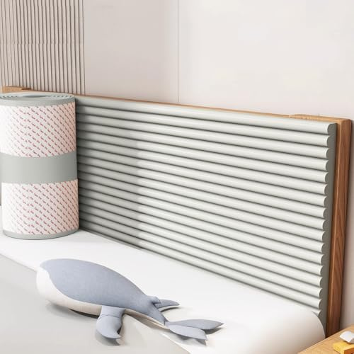 Wall Padded Panels Self-Adhesive, 3D, DIY Padded Wall Panels Soft Upholstered for Bedroom, Headboard Black 20x200cm/7.9x78.7in (Light Grey 15x200cm/5.9x78.7in)