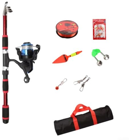 Besshepplo Set di canne da pesca completo da 1,8 m Kit di canne da pesca con mulinello, esche, ami, lenza per viaggi all'aperto, principianti, professionisti, set di attrezzature leggere e portatili (