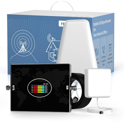Amplificateur 5G 4G 3G GSM 5 Bandes 28/8/3/1/7 Amplificateur GSM pour Le Bureaux à Domicile 70dB Gain Répéteur de Signal Compatible Bouygues, Free, Orange, SFR