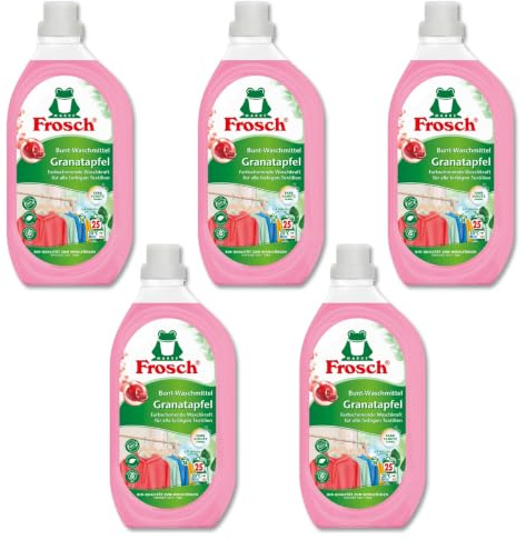 FROSCH 5 x Bunt-Waschmittel Granatapfel Vorratspackung für 125 Wäschen | hohe Waschkraft für farbigen Textilien farbschützende Rezeptur mit Granatapfelauszügen
