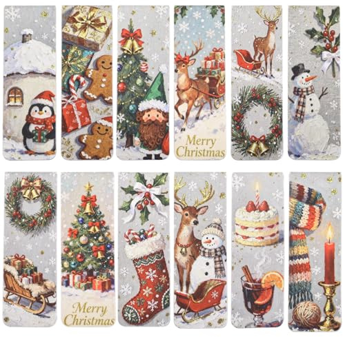 Simpeak 12-Stück Magnetische Lesezeichen, Weihnachten Seiten Clip Markierungen Positive Magnetic Bookmarks für Schüler Lesen Lehrer Home Office Schule