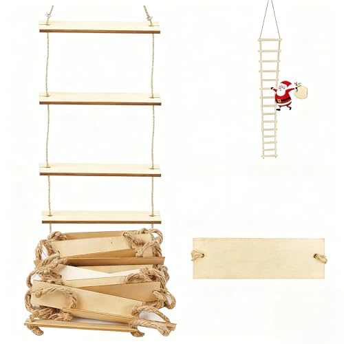 YceLon Wichtel Zubehör Strickleiter, 100x8cm Wichtel Leiter, Wichteltür Zubehör, Strickleiter, Weihnachtsbaum Holz, Naturholz Mit Juteschnur,DIY Wichtelzubehör Leiter Weihnachtsdeko
