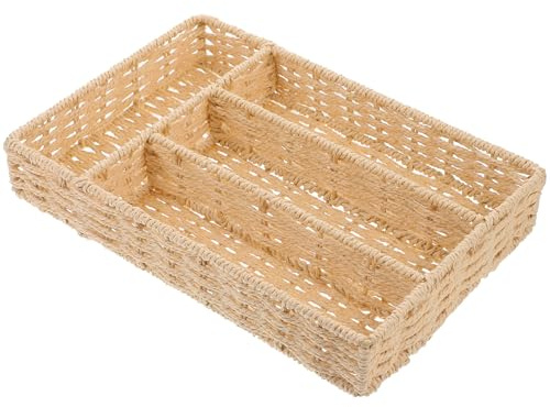 ANDRESLAD Panier à Couverts Compartimenté Beige Organisateur de Tiroir pour Vaisselle Boîte de Rangement à Tiroirs Plateau à Couverts Compact en Matériau Solide Cuisine