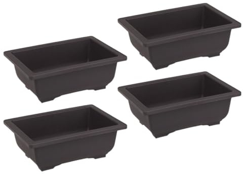 DOITOOL Lot de 4 Jardinières Rectangulaires en Plastique Imitation Terre Cuite Petits Pots pour Bonsaï et Plantes Grasses Drainage pour Balcon Jardin et Culture D’Orchidées