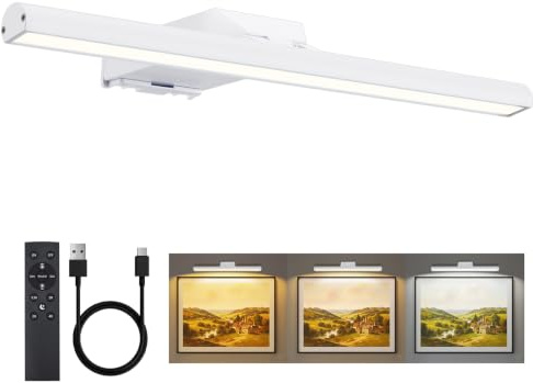 Neymlya Bildbeleuchtung Kabellos, 10000mAh Akku Bilderleuchte 40cm Weiß | LED Wandleuchte Innen mit Fernbedienung, Dimmbar 3 Farbtemperaturen, 4 Timer, CRI 95+, 300LM super hell Bilderlampe