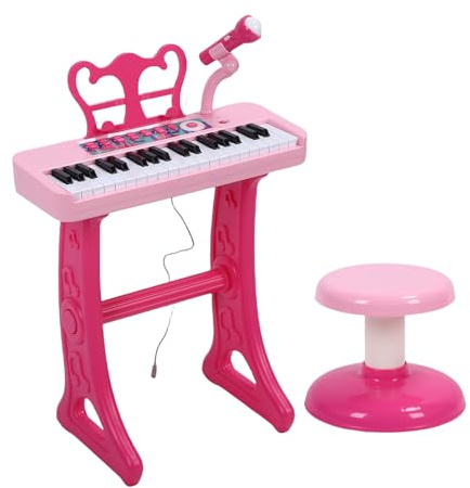 Generic Elettronico per Bambini a 37 Tasti con Microfono, Sgabello e Leggio, Ottimo Regalo per Bambini per L'apprendimento della Musica