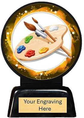 TroShow Art Trophy Award Black Weighted Plastic Award 120mm - 4.75 inches Free Engraving - Art Artist Palette Paintbrush Good-G01-BM