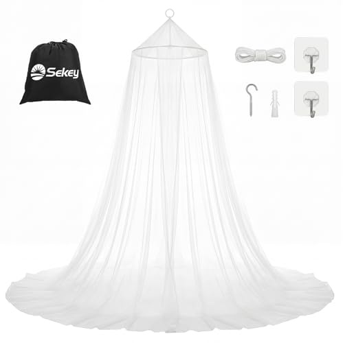 Sekey Zanzariera da viaggio con borsa da viaggio e corda per appenderla, a maglia fine, per letto matrimoniale, letto singolo, con 1 ingresso, altezza 2,2 m, circonferenza 12 m, per interni ed esterni