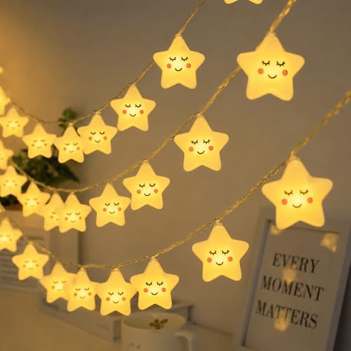 ZingBox Lichterkette Sterne Kinderzimmer, 1,5m 10LED Sterne Batterie Innen | Warmweiß, Kinder Lichterketten für Kinderzimmer Mädchen Junge Schlafzimmer Hausbett Bett Nachtlicht Zelt Wand Deko Party