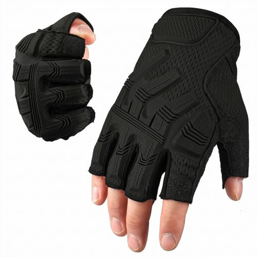 Ocorex Gants Tactiques sans Doigts Homme, Mitaines Demi-Doigt Antidérapantes Respirantes avec Coques TPR, pour Airsoft, Paintball, Tir, Chasse, Conduite, Randonnée, Vélo, Moto, Sport