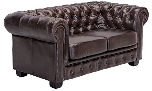 Woodkings® Chesterfield Sofa 2-Sitzer Echtleder Couch Bürosofa Polstermöbel 2er antik Unikat Herrenzimmer englisches Ledersofa Stilsofa Clubsofa (antik braun)