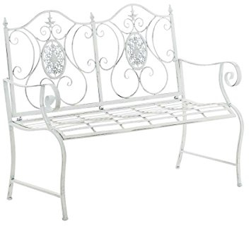 CLP Gartenbank Punjab, lackiertes Eisen, antik, Landhaus-Stil, Nostalgie, ca. 120 x 50 cm, Farbe:antik weiß