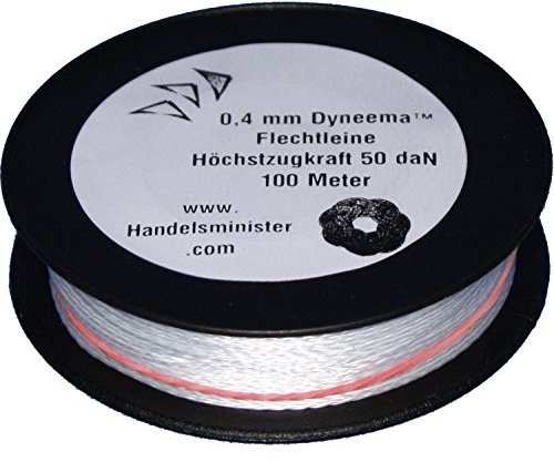Dyneema Drachenschnur 50daN weiß 0,4mm sehr dehnungsarm geflochten Einleiner Lenkdrachen, Länge: 100m, Durchmesser: 0.4mm, Bruchlast: 50daN