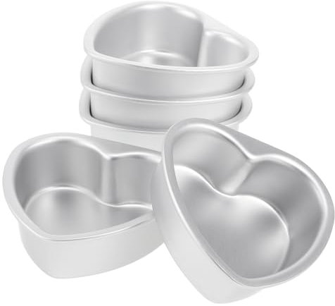 Lot De 5 Moules À Gâteau En Aluminium En Forme De Cœur Avec Revêtement Antiadhésif Pour Décoration
